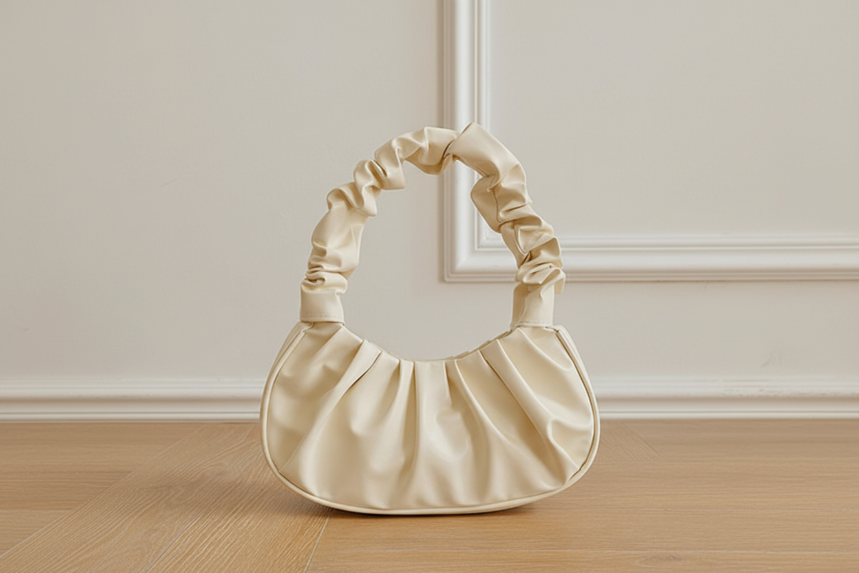 Hero Image - Cream Pleated Hobo Bag